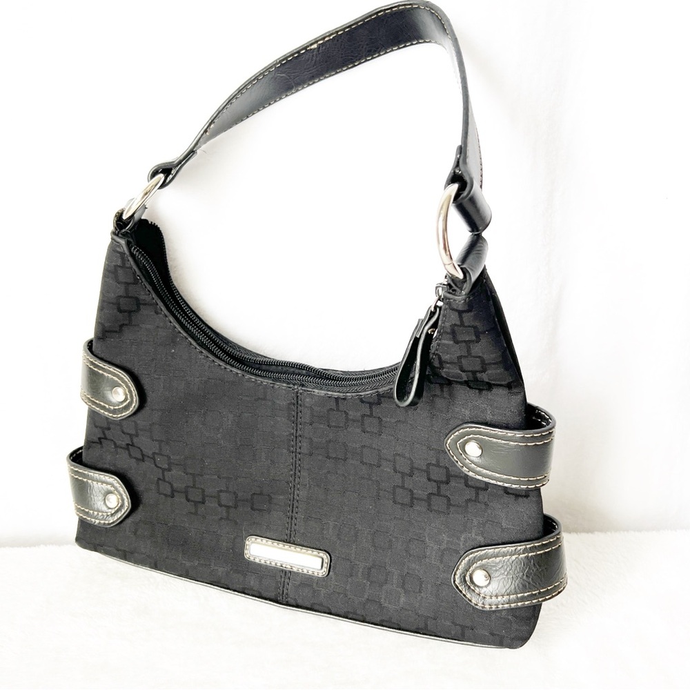Y2K 90's Style Nine West Black Hobo Shoulder Bag Faux Leather Minimalist Trendy